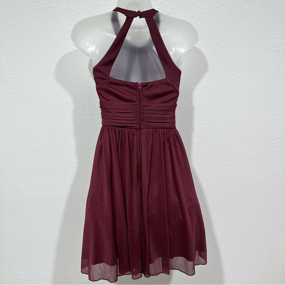speechless maroon red halter sequin beaded neck a line fit & flare party dress - Picture 5 of 10
